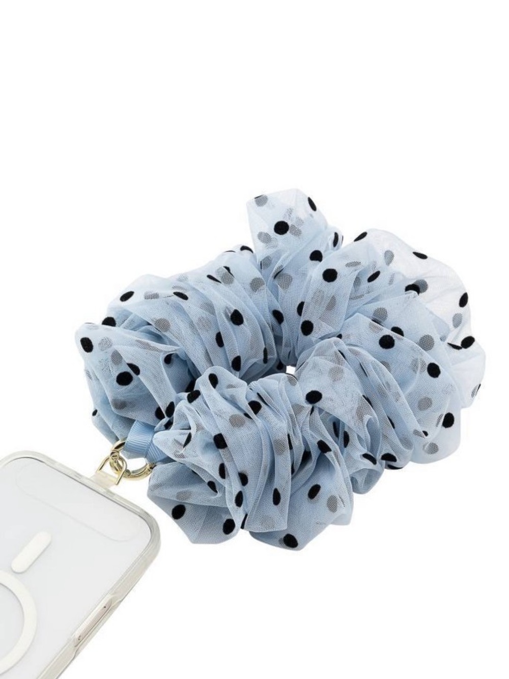 *Brand New* PopSocket Light Blue Polka Dot Tulle Scrunchie Wristlet